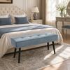 Upholstered Bedroom Entryway Bench, Modern Corduroy Tufted End of Bed Bench with Padded Seat and Steel Legs, Blue