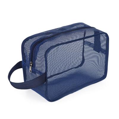 Portable Grey Blue Mesh Shower Bag Quick Dry Beach Handhold Storage Bag Foldable Mesh Gym Tote Bag Bathroom Shower Organizer