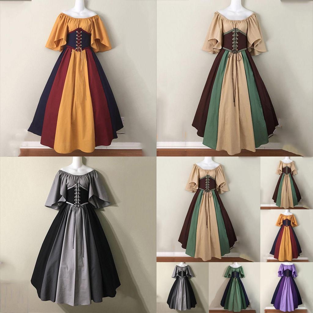 Retro Princess Gown With Puff Sleeves And Tie Waist For Stage Show And Cultural Events