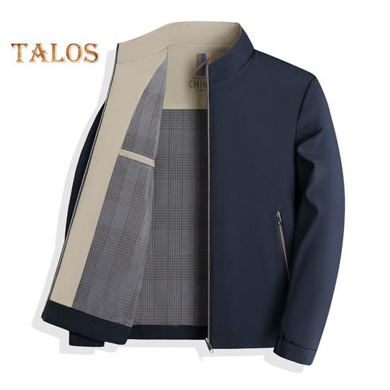 Men Jacket Stand Collar Long Sleeve Solid Color Plaid Lining Jacket Coat Pockets Zipper Placket Casual Outwear