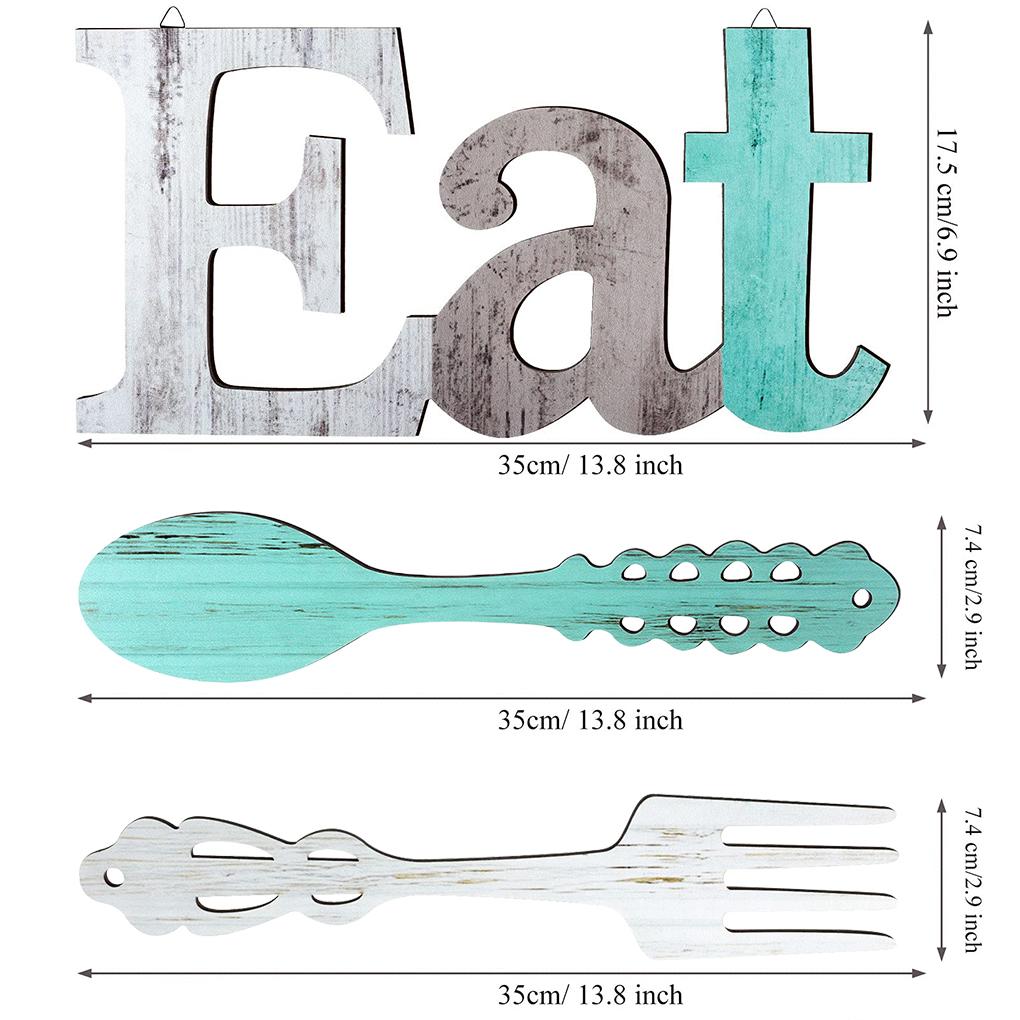 Eat Fork Spoon Sign Set Indoor Wall Rustic Wood Signs Decoration Restaurant Cafe Ornament Housewarming Craft Decorative