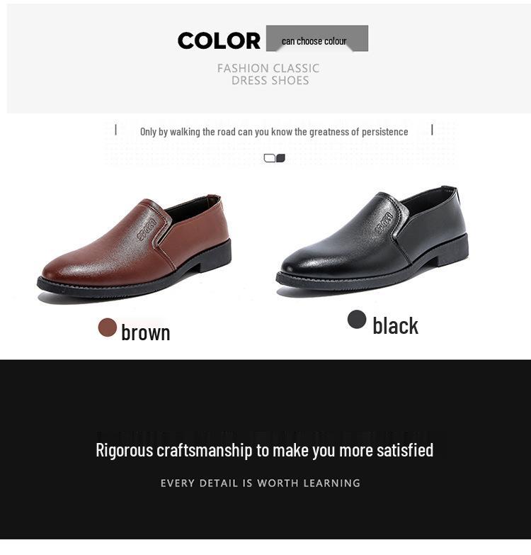 Men's Black Leather Slip-On Loafers - Business Casual & Formal, Soft Sole Non-Slip for Middle-Aged and Elderly.
