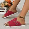 Fashion 2024 Hot Sale Summer Shoes Female Open Toe Women's Slippers Buckle Solid Flat Casual Beach Large Size Slippers Zapatos De Mujer