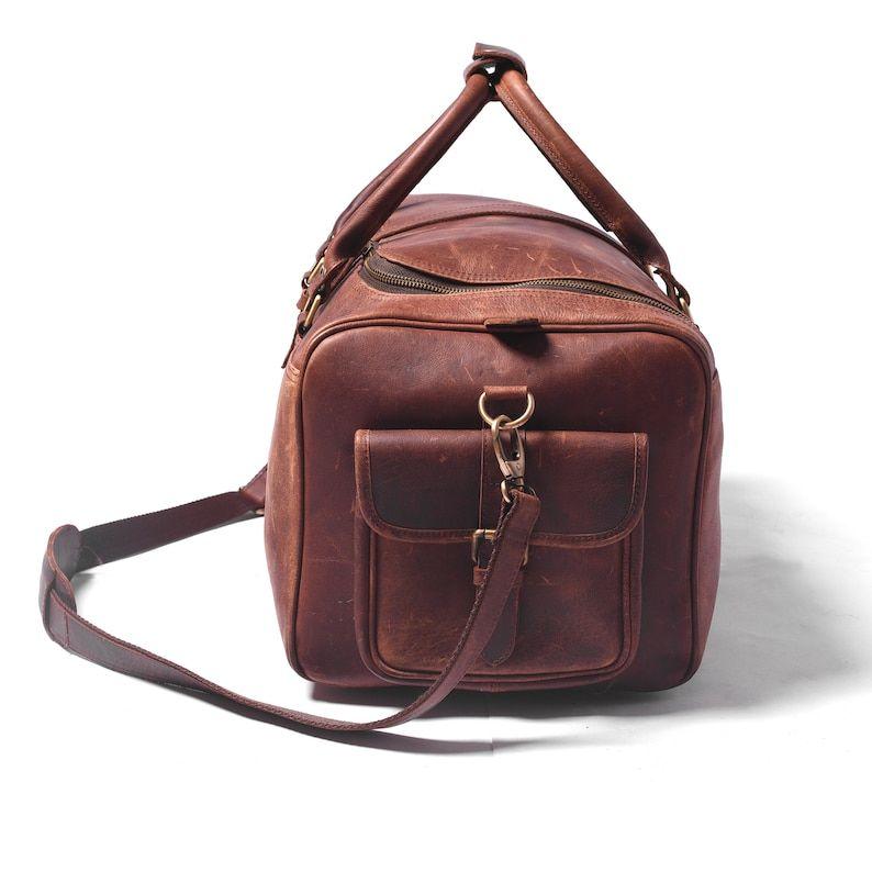 Personalised Handmade Full Grain Leather Duffle Bag Laser Engraved Weekend Holdall Overnight Carry-on Bag Leather Travel Gift Set For Him