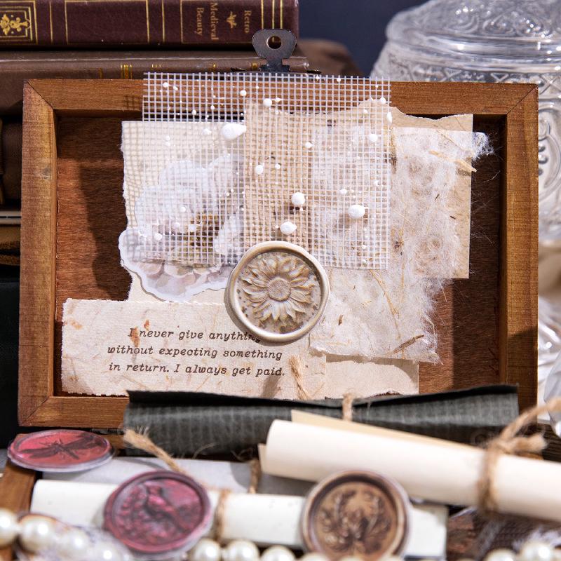 Time Letter 3D Stickers: Retro Faux Wax Seal, Embossed for DIY Journal, Diary, and Collage Decor.