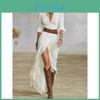 Elegante Vestito Vintage Stile Francese Scollo a V Cintura in Vita Manica Lunga per Ufficio e Uso Casual
