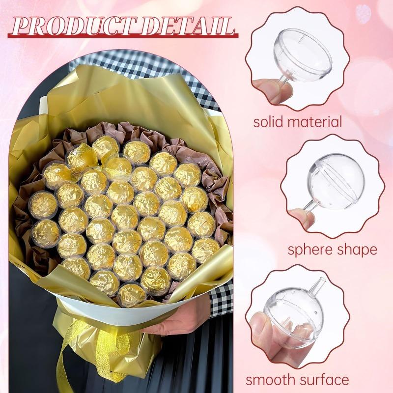 100pcs Acrylic Chocolate Lollipop Cases Transparent Flower-Shaped Holders DIY Bouquets Birthday Gifts Valentine’s Wedding Decor