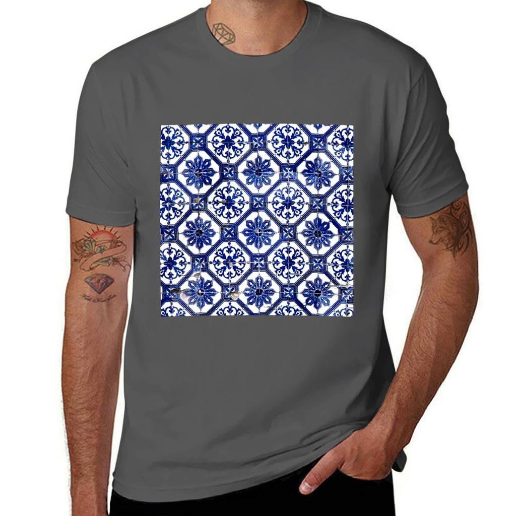 Blue And White Portuguese Tile Tshirt Casual Everyday Short Sleeve Tshirt