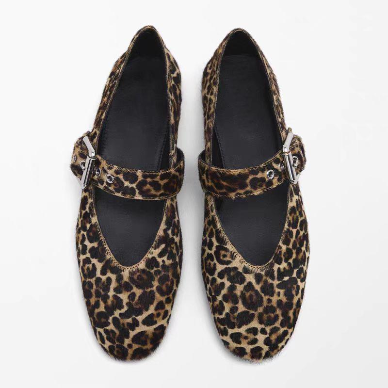 Fashion 2025 Spring New Horsehair Mary Jane Flats Shoes Woman Buckles Round Toe Pumps Loafers Casual Daily Flats Shoes Mary Jane Shoes