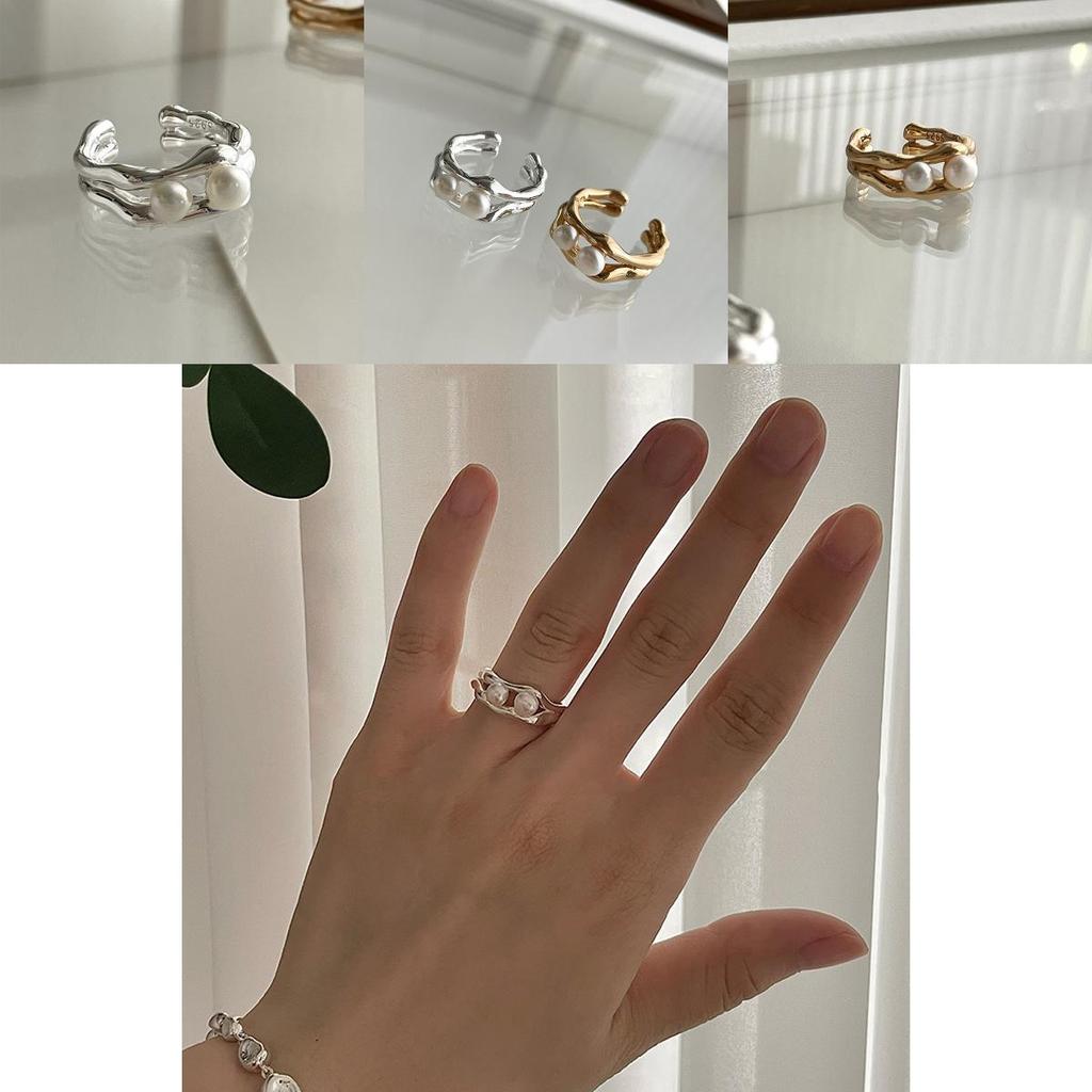 Adjustable Open Elegant Ring With Double Layer Freshwater Pearls For Womens Fashion