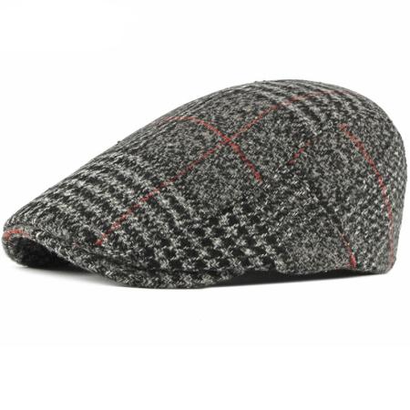 HT2701 Beret Cap Autumn Winter Wool Hat Vintage Plaid Men Women Berets Adjustable Retro Flat Cap Artist Painter Hat 55-60cm серый