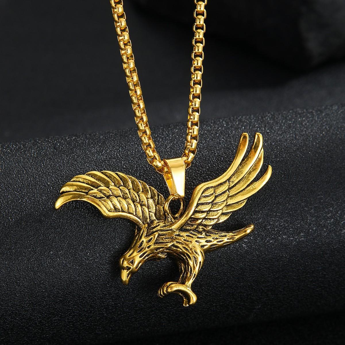 Stylish Eagle Spreading Wings Pendant for Men, Versatile 60CM