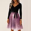 Women's Casual Fashion V Neck Long Sleeve Christmas Printed Party Vintage Long Dresses