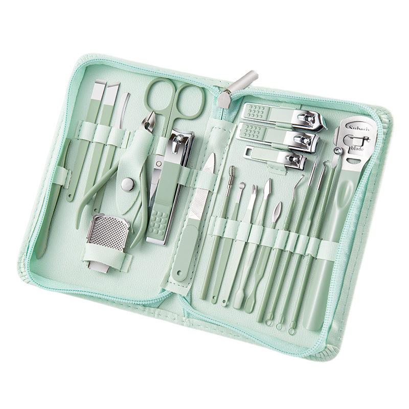 Stainless Steel Manicure Set with Nail Clippers, File, and Tools In Zipper Bag.
