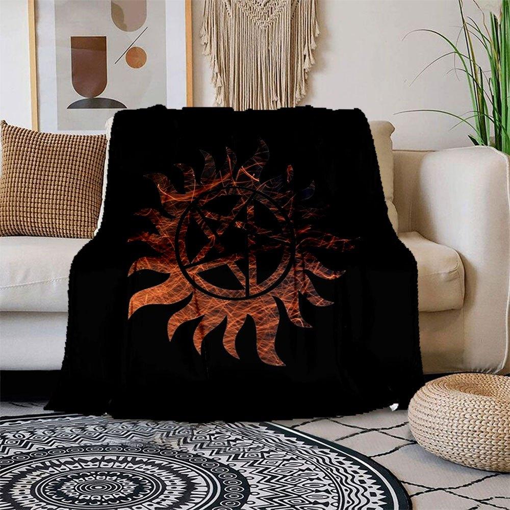 Supernatural Anti-Possession Symbol T-Shirt - Devil's Trap Pentagram DesignBlanket Flannel Throw Blanket for Sofa, Bed, Travel, Camping, Off