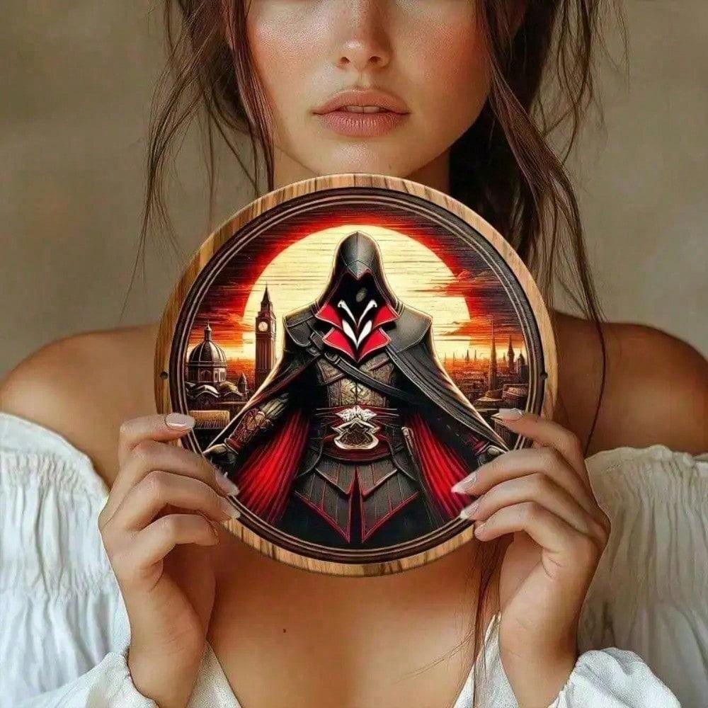 Assassin s Creed Ezio 7,8-дюймовая металлическая настенная табличка Видеоигра Ретро Декор разноцветный