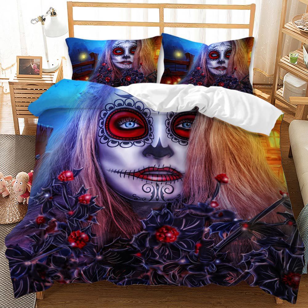 Popular Skull Halloween Home Textile Kit Bed Three-piece Quilt Cover Sheet