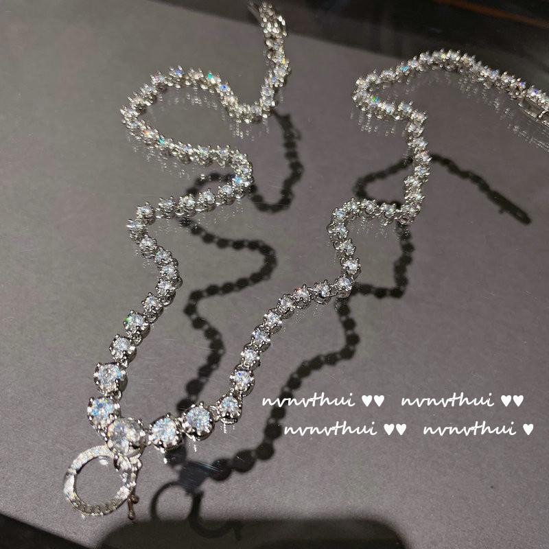 Bright Luminous Deep Sea Sapphire Necklace, 18K Gold-Plated Purple Water Drop Zircon Full Diamond Neck Chain, Ring, Bracelet.