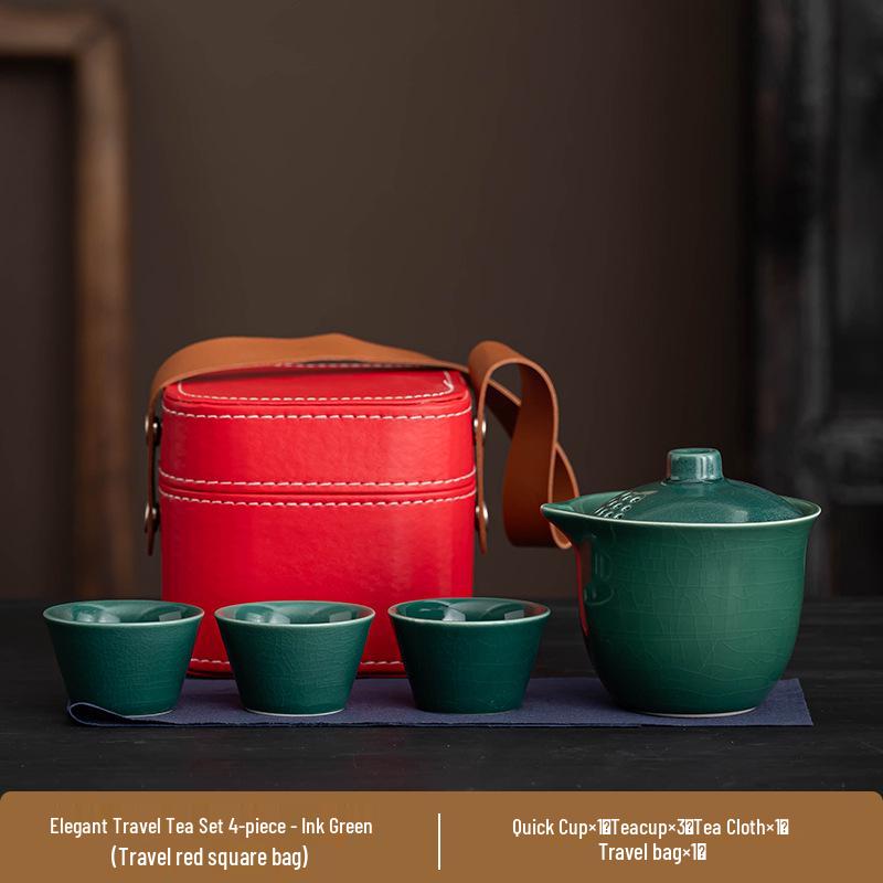 Portable Ru Kiln Tea Set: Light Luxury Travel & Car-Mounted Drinkware for Camping & Business Trips