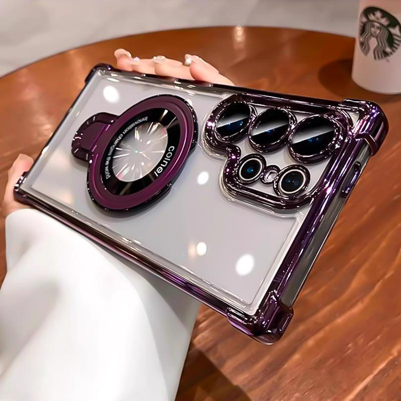 

Transparent Plating Ring Holder Phone Case For Samsung S25 Ultra S24 Plus S23 S22 S21 S20 FE For Magsafe Wireless Charging Cover Galaxy S22 5G