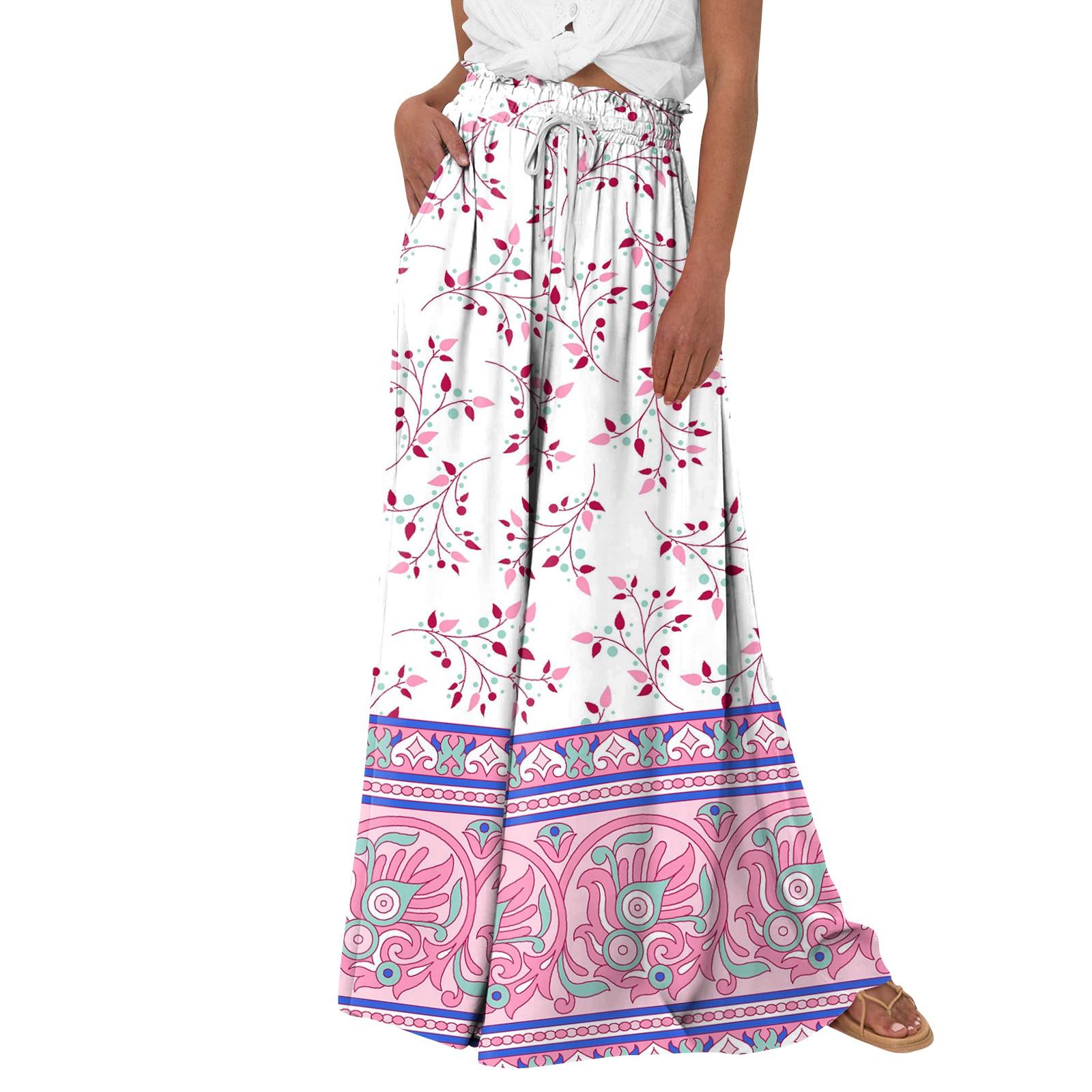 

Женские брюки с принтом и широкими штанинами, с карманами, с высокой талией, на кулиске, свободные, повседневные XL белый