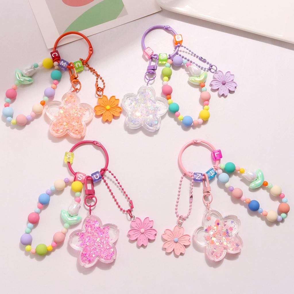 Acrylic Flower Keychain with Quicksand Charm Eye catching Moving Sand Keyring Keys Chain Ornament for Bag Phone Cover