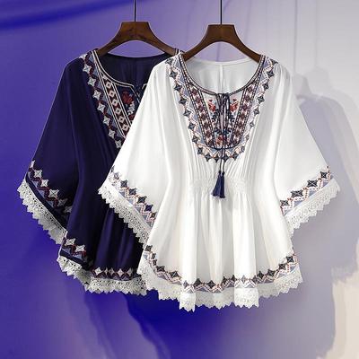 Vintage Printing Loose Women Bohemian Style T Shirt Showing Thin Mid Length Loose Chic Youthful Women's Clothes