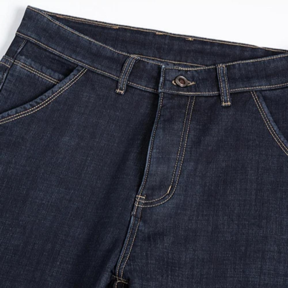 Winter Fleece Thick Jeans Men Business Casual Straight Trousers Male Classic Blue Black Jeans For Men Work Denim Man Pants