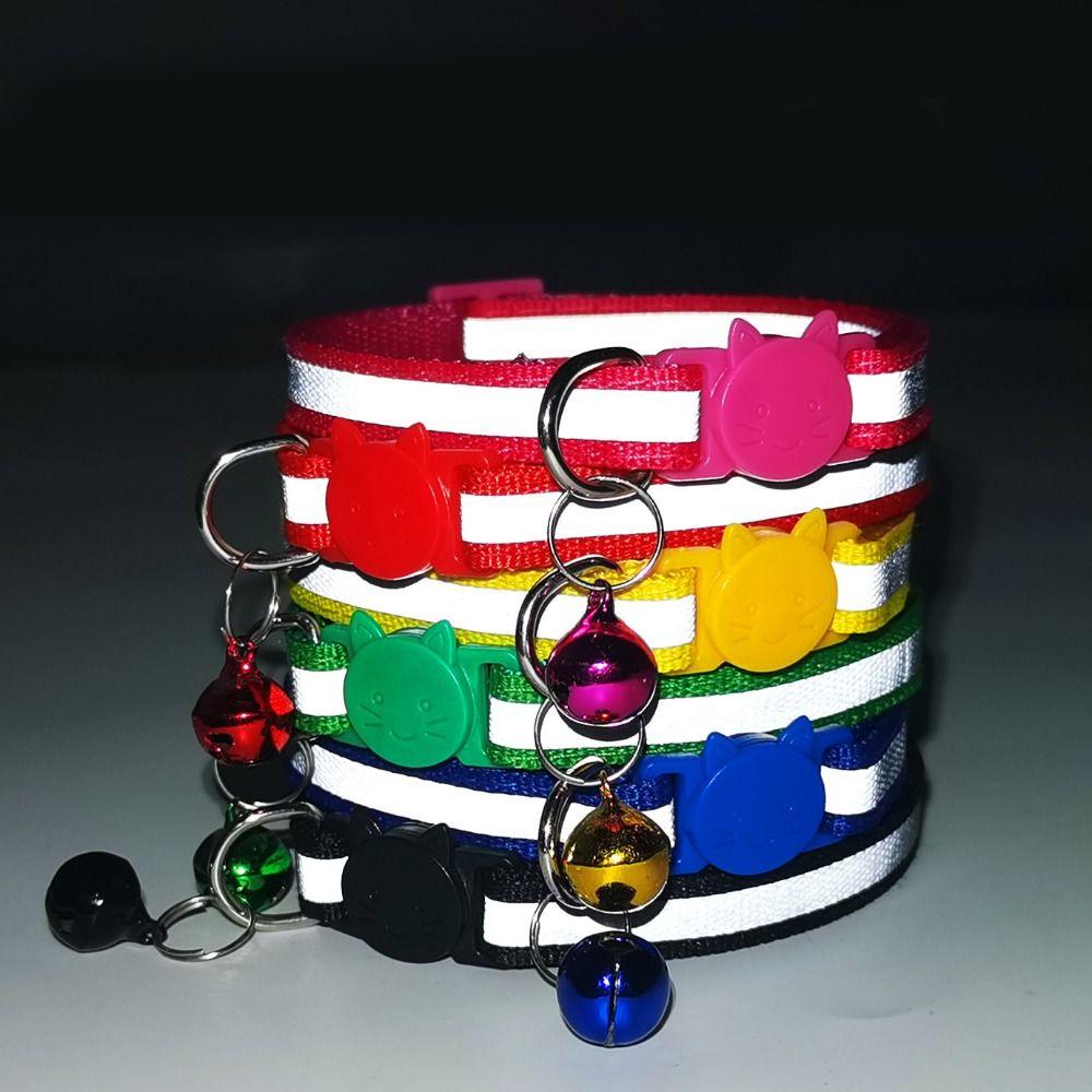 

10pcs Adjustable Colorful Bells Anti-Lost Pet Collar Nylon Reflective Collar