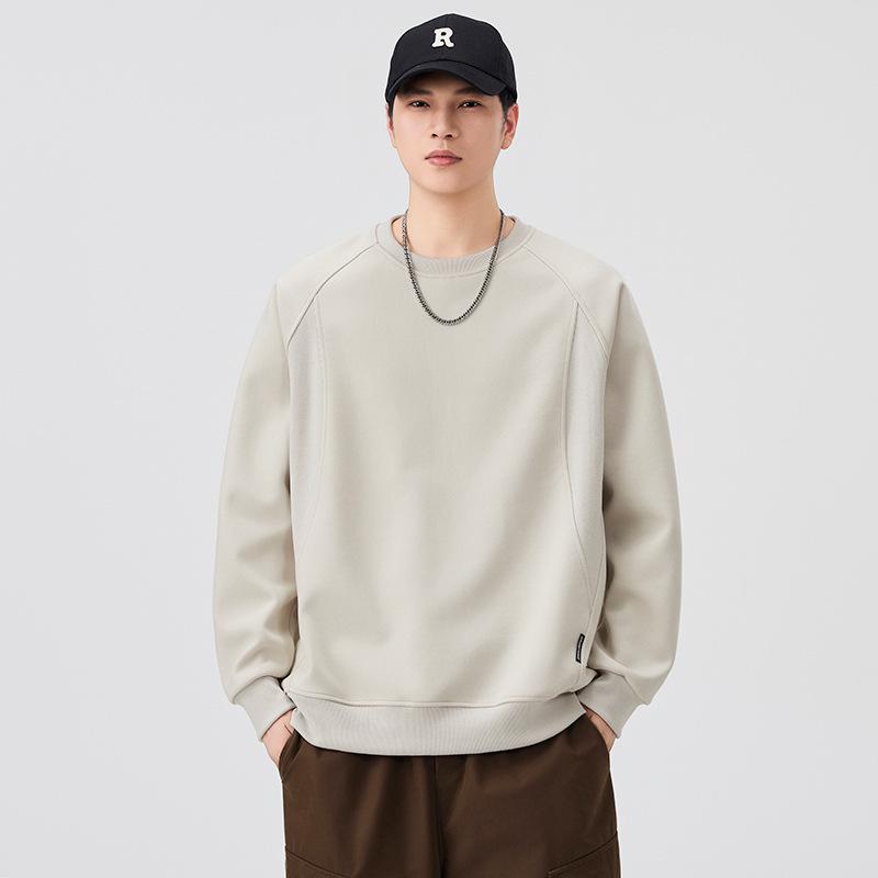 Men s Autumn Trendy Patchwork Round Neck Loose Casual Hoodie Long Sleeve Top 3XL (recommended 180-200 kg)