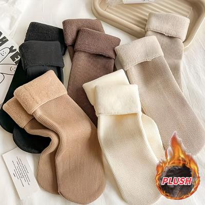 10/5-1 Pair of Women's Plus Simple Socks, Plus Size Solid Plush Lining Thick Warm Floor Snow Socks Autumn and Winter
