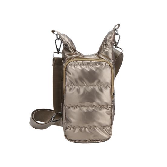 Water Cup Bag with Wide Shoulder Strap Double Zippered Pockets Waterproof Fabric Adjustable Strap Quilted Fabric Phone Bag