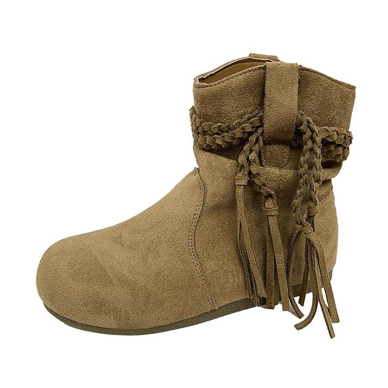 Retro fringed Martin boots women's 2025 autumn new fashionable versatile flat-bottomed sports and leisure lightweight breathable short boots