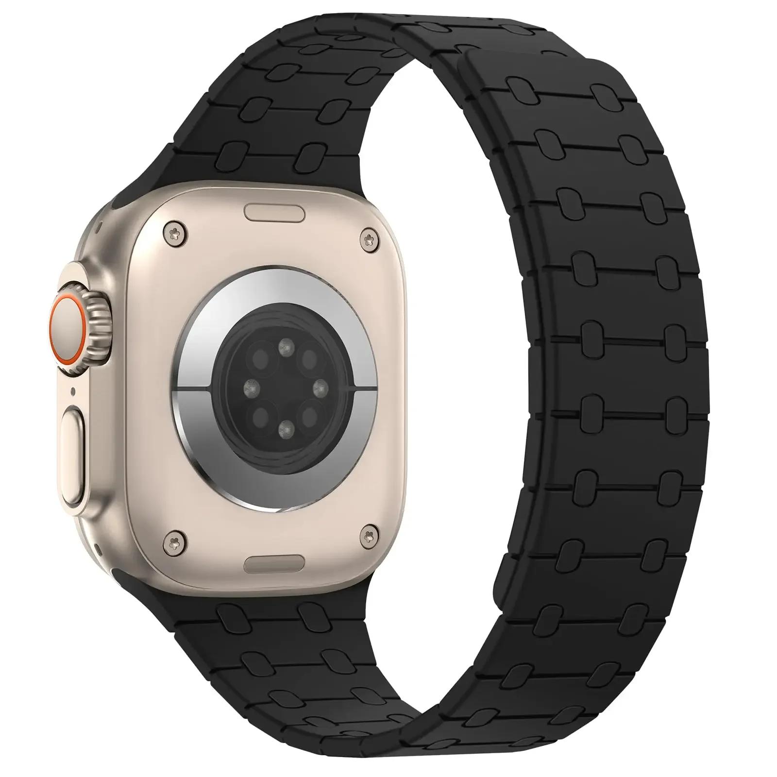 

Magnetic Silicone Strap for Apple Watch Band Ultra3 49mm 44 40mm 42 46 45mm Bracelet For IWatch Series11 10 9 8 7 6 SE 5 4 38mm 42-44-45-49-S10-46mm чёрный