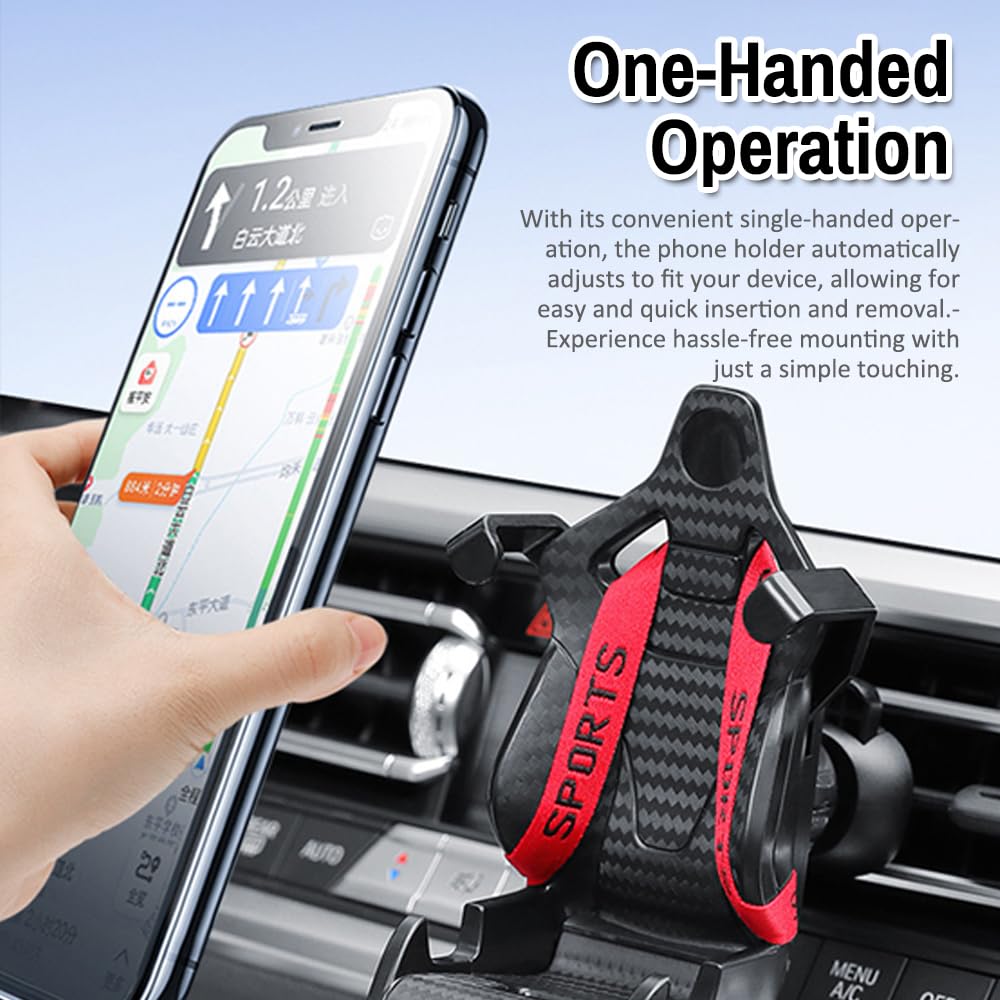 Car Phone Holder Carbon Fiber Pattern Racing Seat Style Auto Air Vent GPS Mount Compatible Storage Bracket with Most Smartphone