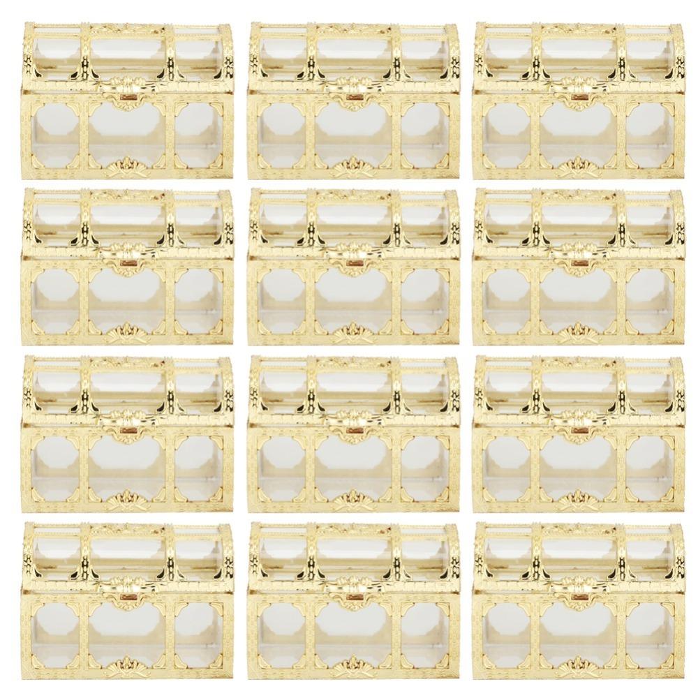 

12pcs Hollow Design Candy Box Elegant Golden Color Present Jar Reusable Clear Material Favor Boxes Birthday Party 7 x 5 x 5cm