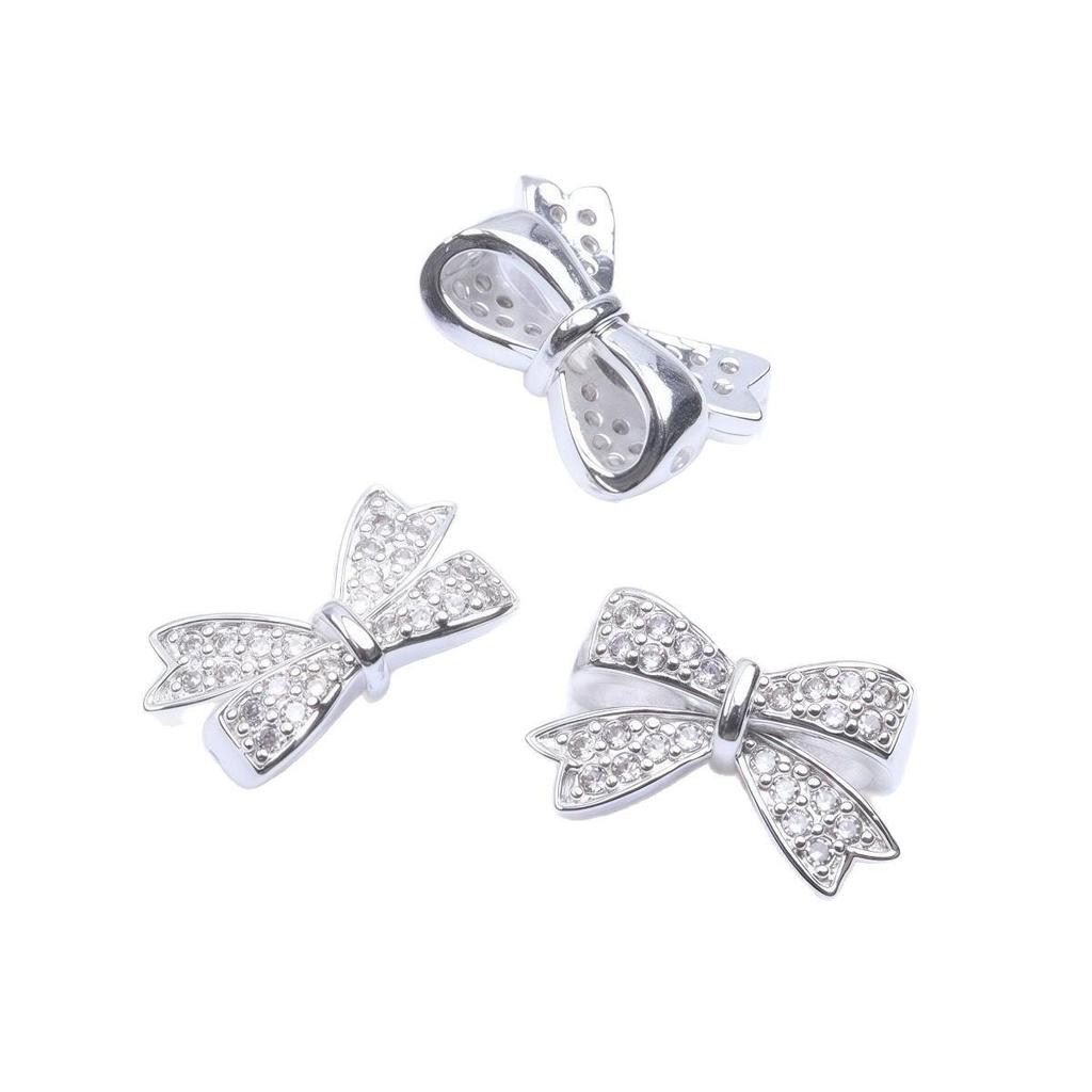 14K Gold Plated Zircon Spacer Beads, Bow Tie, Through Hole, Loose Beads for DIY Handmade Bracelets