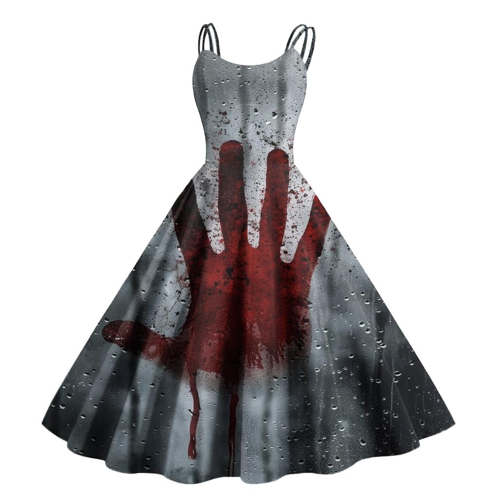 Dame Mote Halloween Trykk Sexy Off Shoulder Vintage Kjole