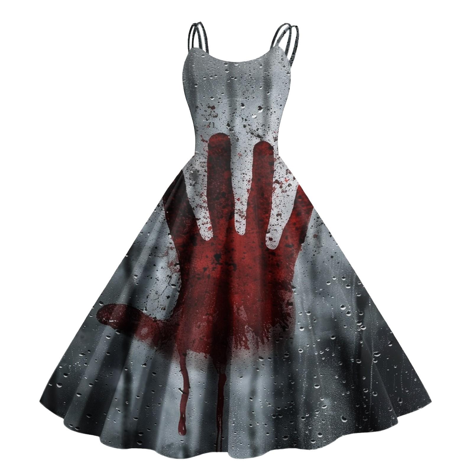 

Women s Fashion Halloween Print Sexy Off Shoulder Vintage Dress M червоний