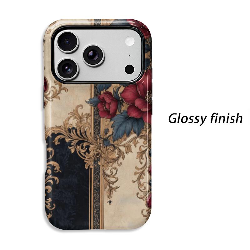 Opulent Premium Vintage Rose Baroque Damask Art Graphic Film Aesthetic Protective Shockproof Bumper Phone Case Cover For iPhone 14 15 16 Pro Max Plus
