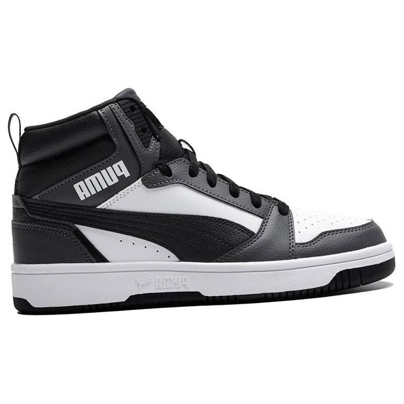 Puma Rebound V6 392326-03 White/Black/Shadow Grey Unisex Mid-Top Retro Basketball Sneakers