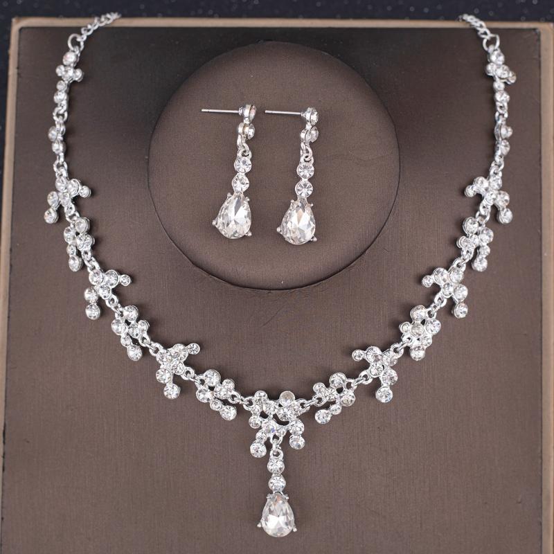 Set de cercei colier coroană de cristal de lux Set de bijuterii de mireasă cu strasuri Accesorii de păr pentru nuntă de mireasă Set de tiare pentru coroană