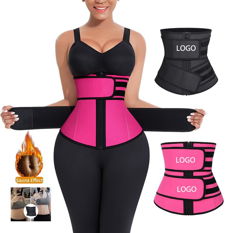 Custom Logo Adjustable Zipper High Compression Tummy Control Double Belt Slim Latex Waist Trainer Shaper for Women