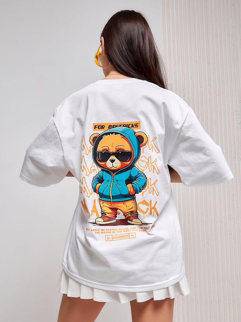 Street Hip Hop Bear Printed T-shirt Men Women Casual Loose Oversized Short Sleeve Unisex Short Sleeved Male Female Clothing