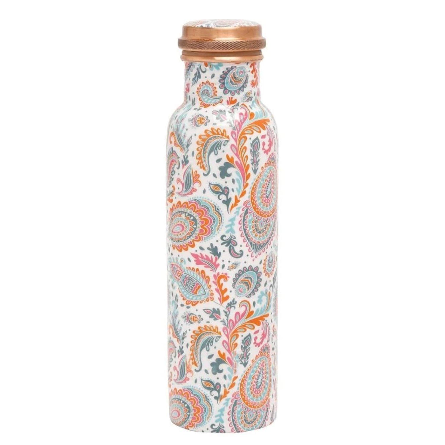 

Pure Copper Designer Water Bottle | Leak Proof Protection | Ayurveda and Yoga Health Benefits (1000ml, Meena Pink Design, Pack of 1)