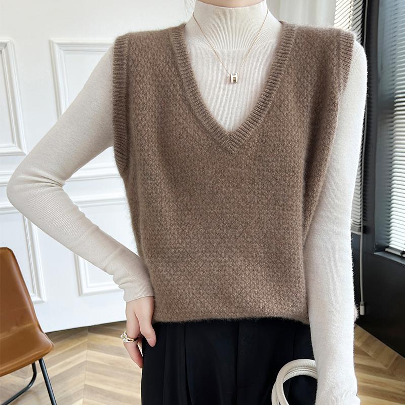 

Жіночий кашеміровий жилет Qinghe кашемір 30% кашемір 70% вовна Осінньо-зимовий кашеміровий жилет м який і теплий XL коричневий