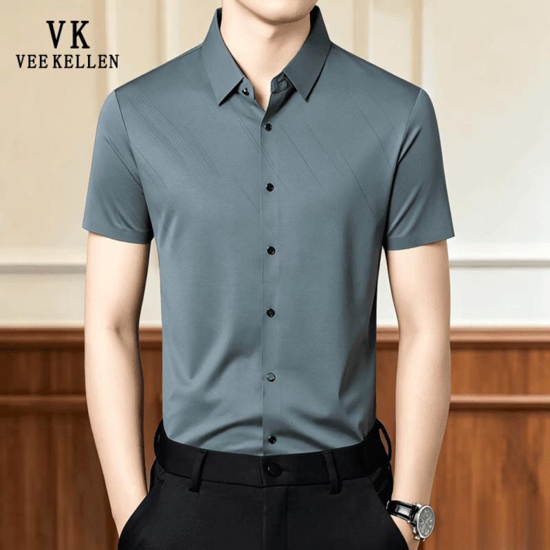 VEE KELLEN Men s Luxury Summer Short-Sleeve Casual Shirt 2XL