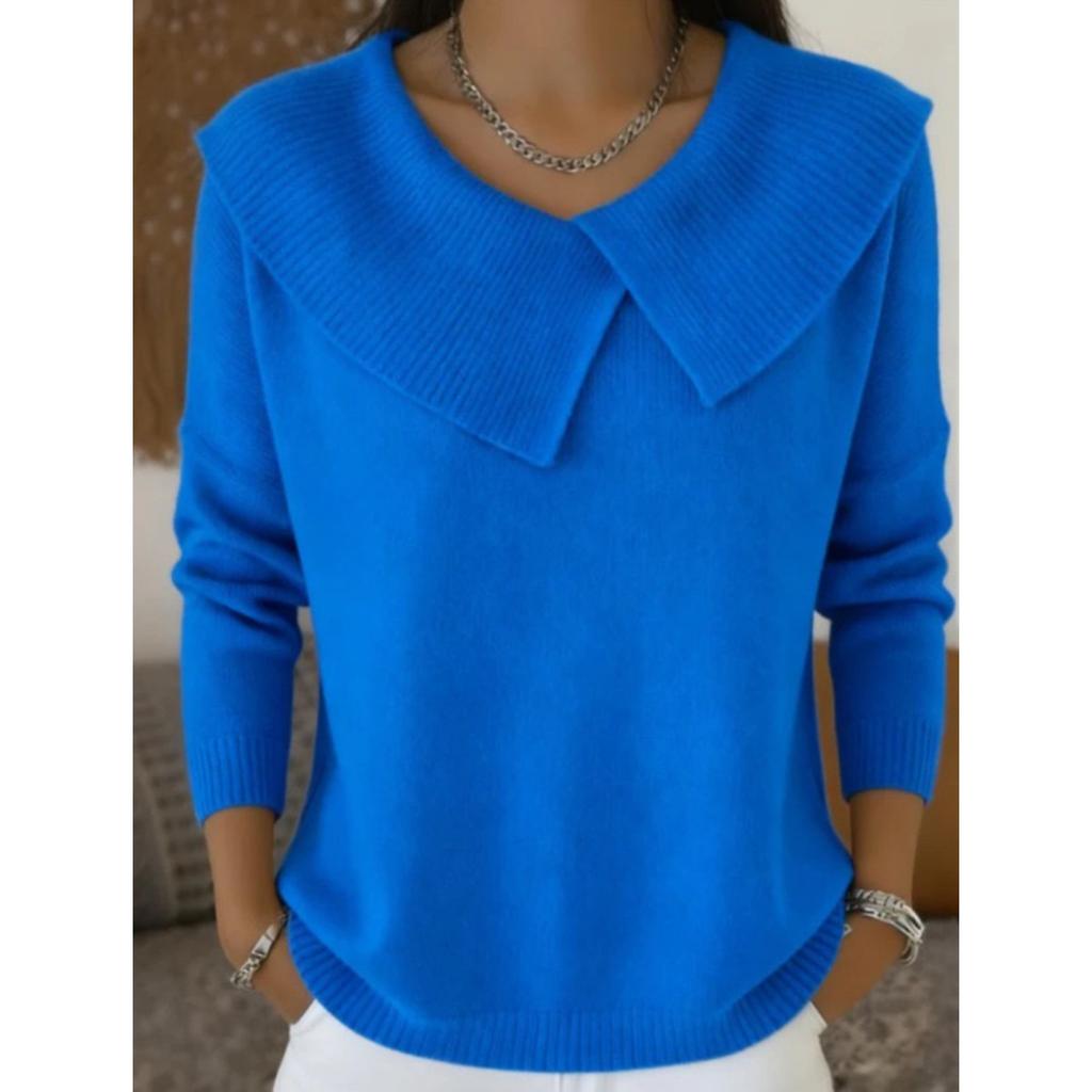 VAYLA Women's Sweater Pullover Retro And Playful Fashion Temperament Slim Lapel Sweater Versatile Knitted Lazy Temperament Women