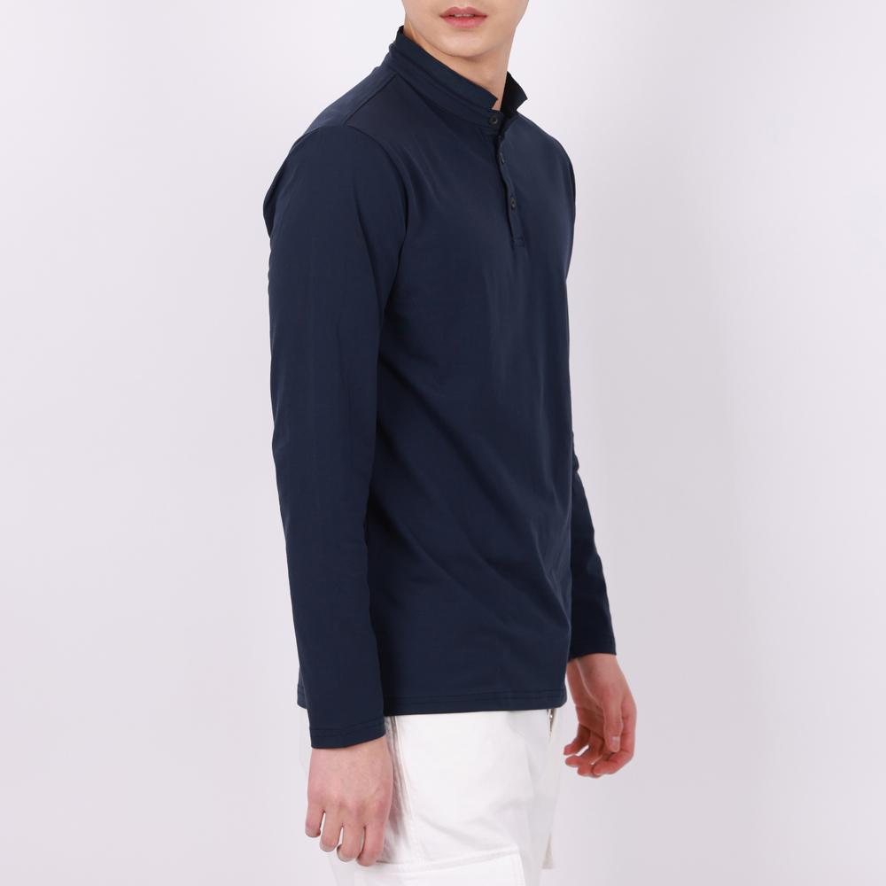 IKALOOK Henley Neck Navy Long Sleeve T-Shirt Tee172