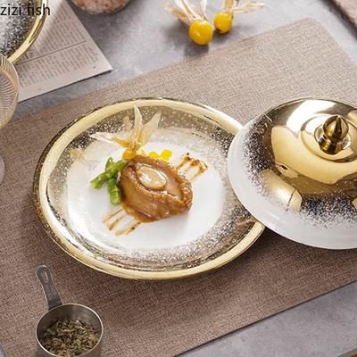 Creative Ceramic Dinner Plate with Lid Restaurant Thick Soup Plate Dessert Plate Snack Plates Serving Plates Household Tableware